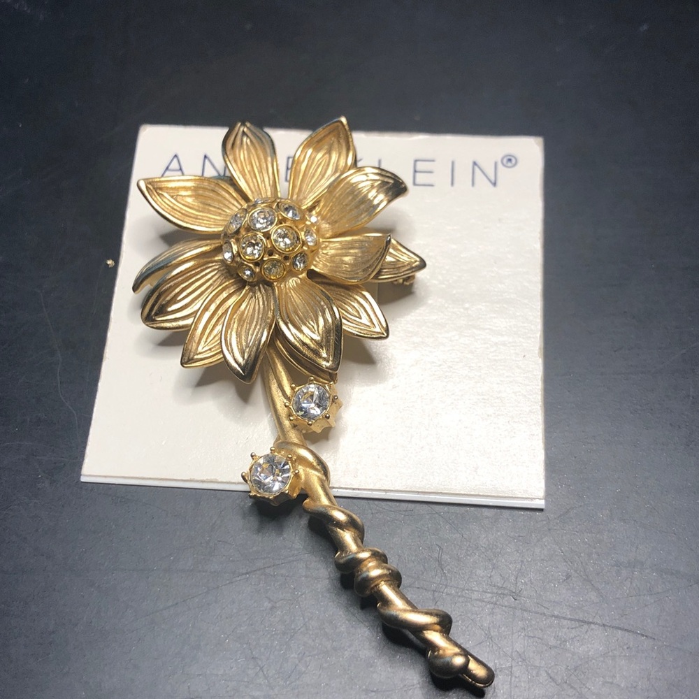 Anne Klein Gold Floral Crystal-Accent Brooch